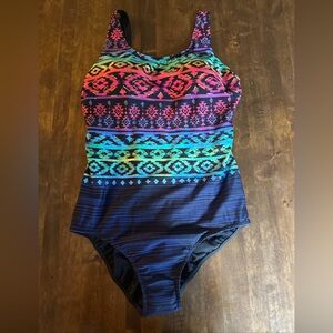 Aquamore‎ Swimsuit 16W Aztec Tribal Beach Resortwear Swimming Pool Colorful 🏝️